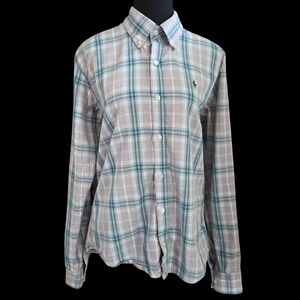 Ralph Lauren Green and Grey Plaid Casual Button Down Shirt Custom Fit Size XL